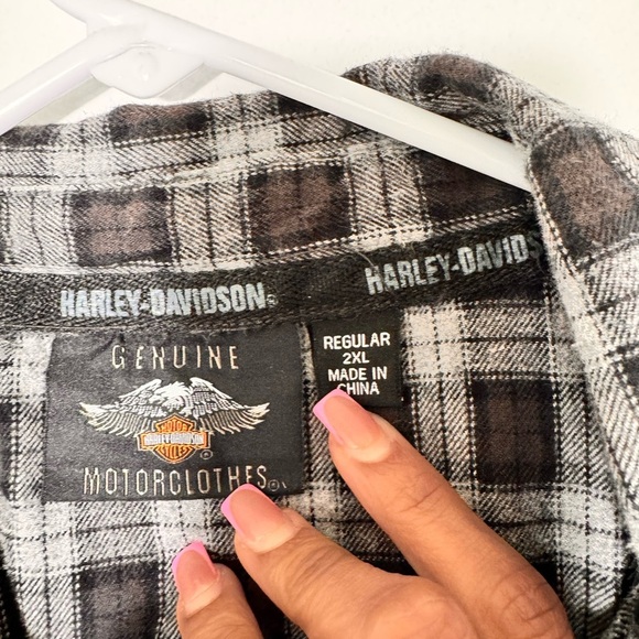 Harley‎ Davidson Flannel Shirt Mens 2XL Gray Black Plaid Button Up Biker - Picture 3 of 6